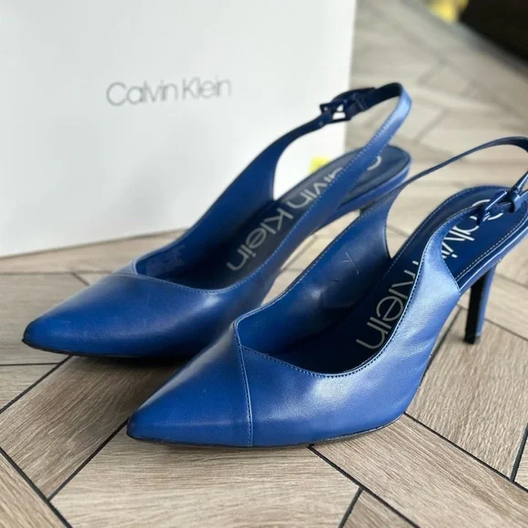 Calvin Klein Women's Royal Blue Gwenith Shiny Nappa Slingback Heels - Picture 9 of 14